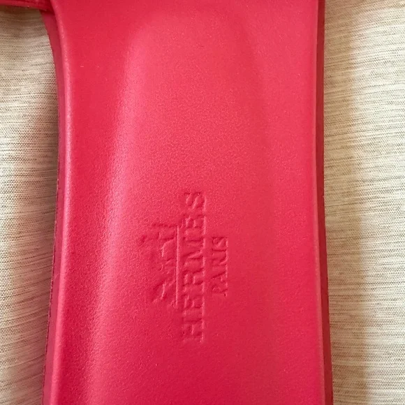 Hermès Pink/Rose Leather Oran Slides - Picture 3 of 5